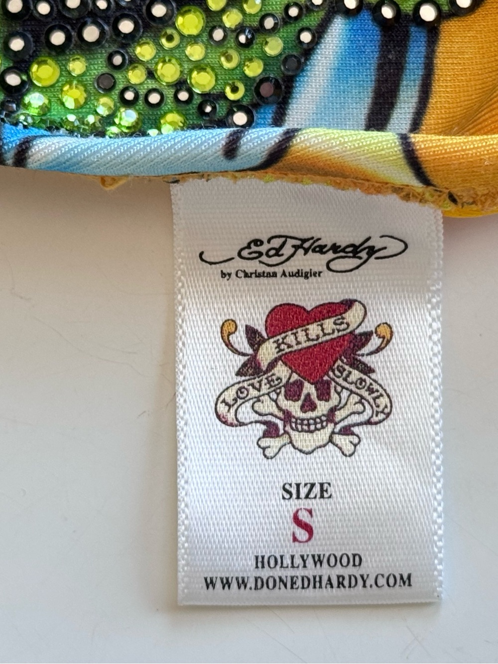 Vintage Ed Hardy by Christian Audigier Bikini Top Y2K Bling Rhinestone Size S - Picture 4 of 5